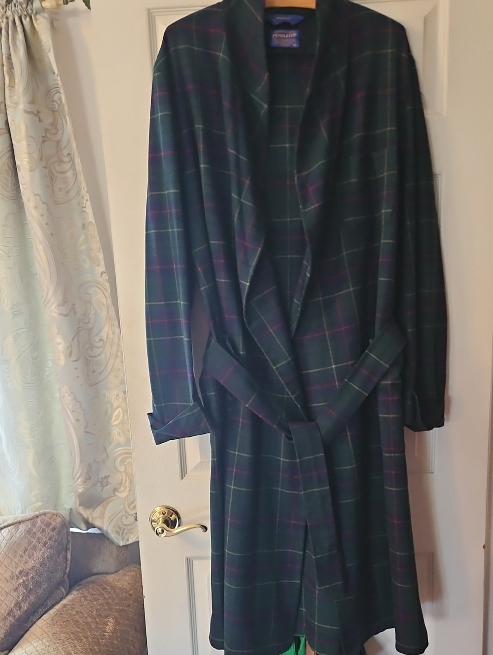 Polo by Ralph Lauren Dark Green Plaid Wrap Trench Robe